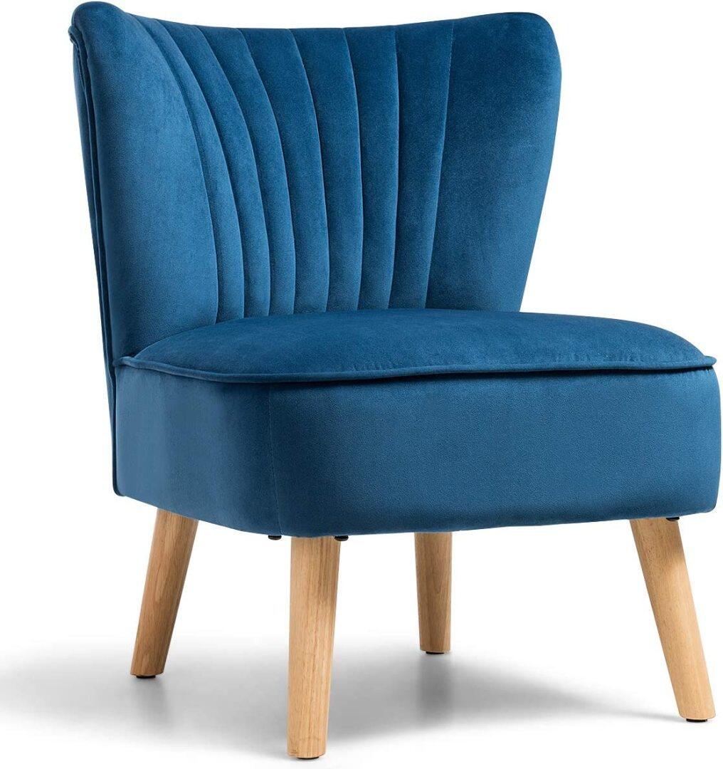 Velvet Accent Chair, Wood Legs, Thickly Padded, Small Armless Wingback