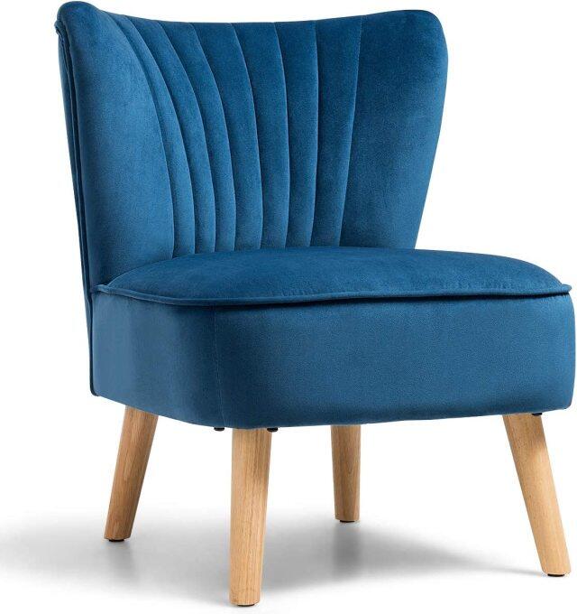 Velvet Accent Chair, Wood Legs, Thickly Padded, Small Armless Wingback