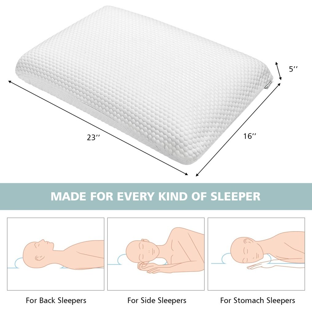 Memory Foam Pillow, Ventilated Comfortable Ergonomic Bed Pillow w/ Zippered Washable Cover