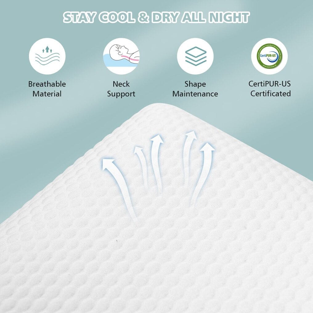 Memory Foam Pillow, Ventilated Comfortable Ergonomic Bed Pillow w/ Zippered Washable Cover