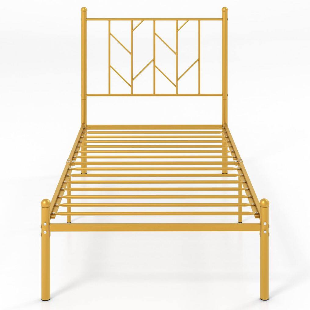 KOMFOTT Gold Twin Metal Platform Bed Frame, Heavy-Duty Metal Bed Frame with Sturdy Slats Support