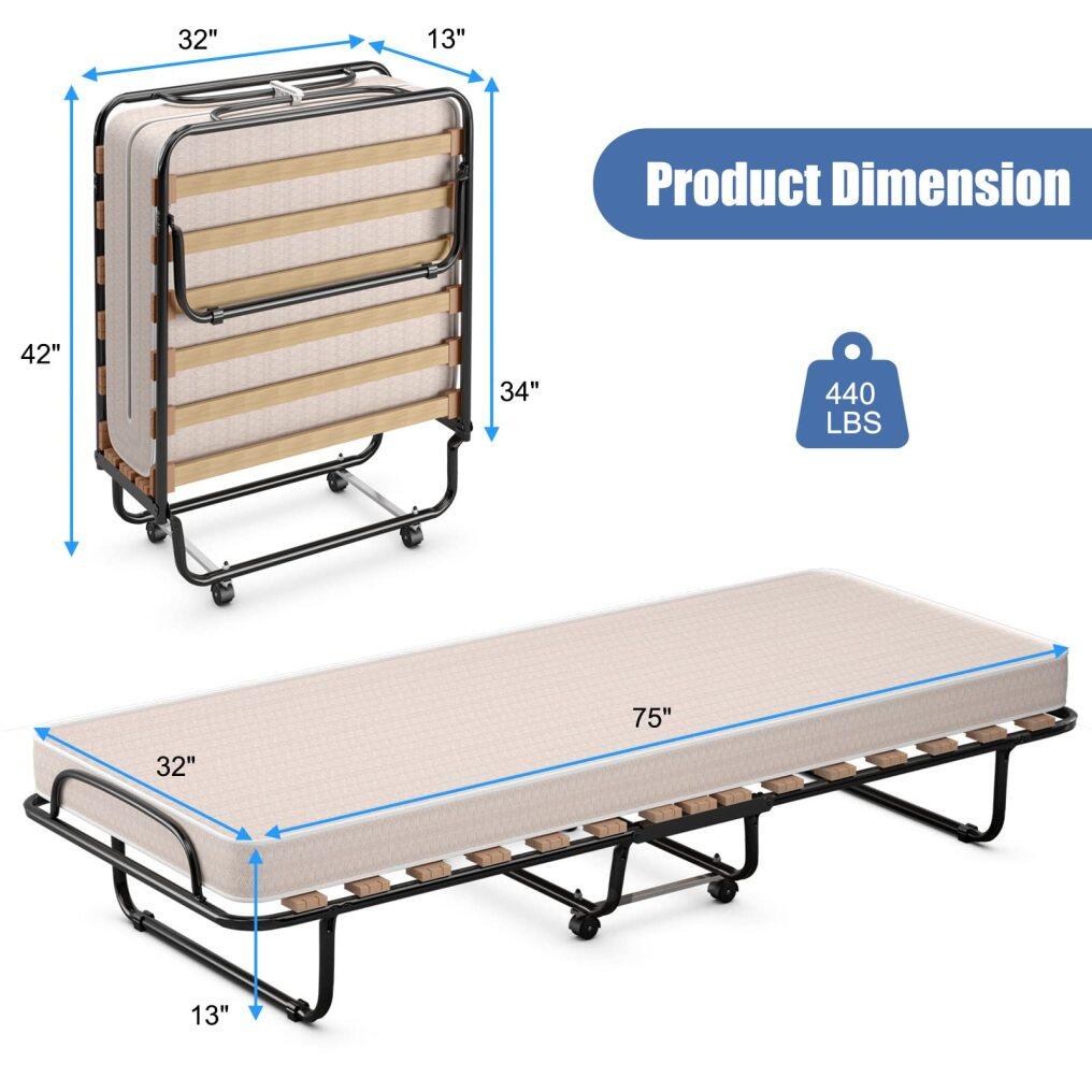 KOMFOTT Folding Rollaway Bed with Mattress