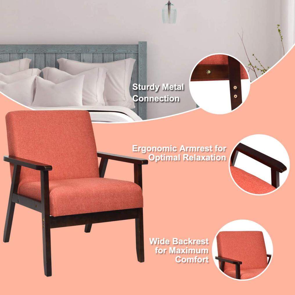 Solid Hardwood Made Mid-Century Modern Accent Chair | Retro Fabric Armchair