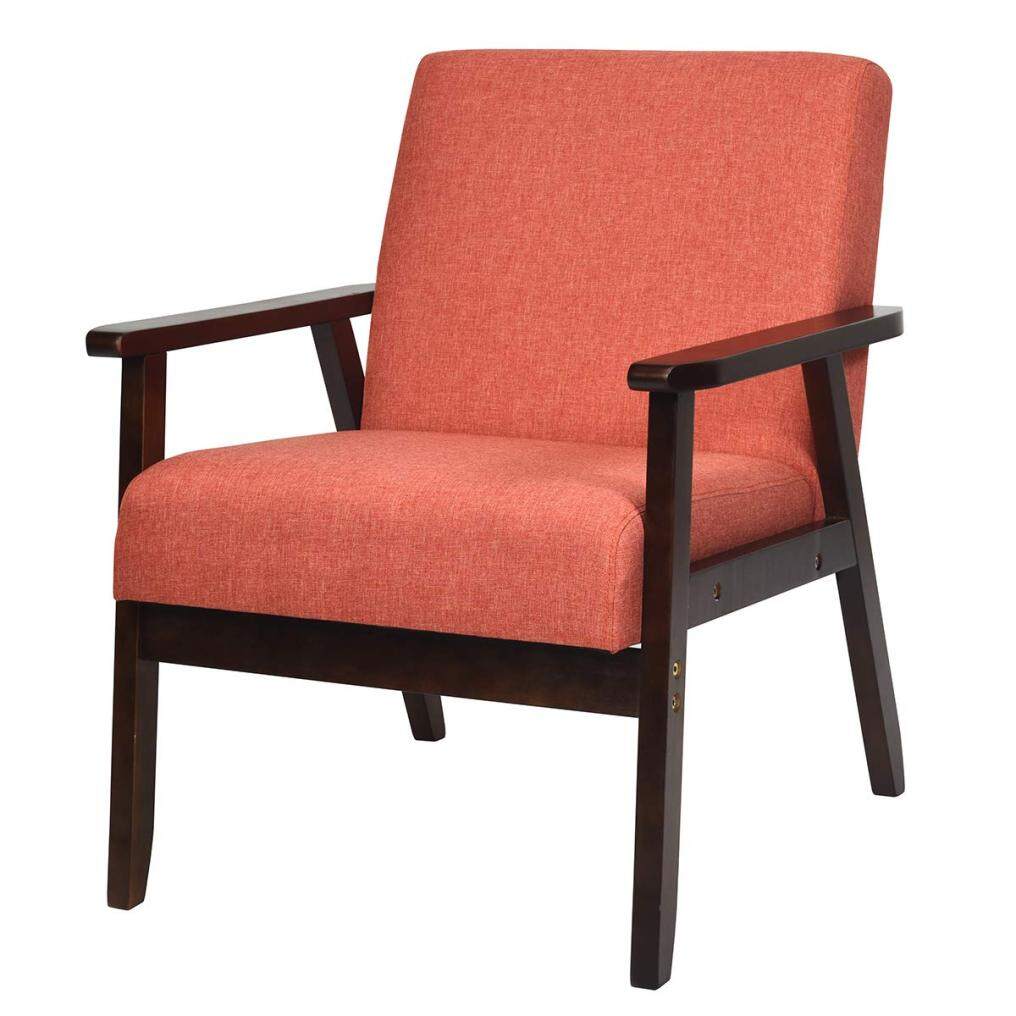 Solid Hardwood Made Mid-Century Modern Accent Chair | Retro Fabric Armchair