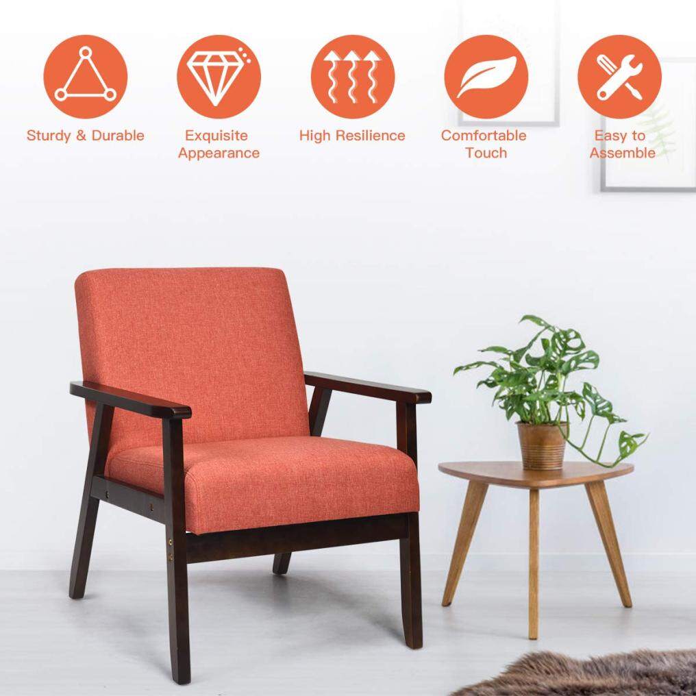 Solid Hardwood Made Mid-Century Modern Accent Chair | Retro Fabric Armchair