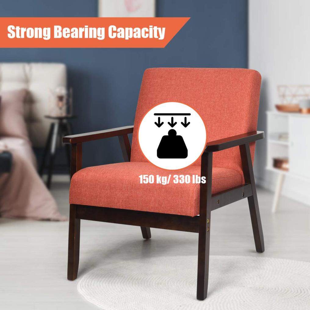 Solid Hardwood Made Mid-Century Modern Accent Chair | Retro Fabric Armchair