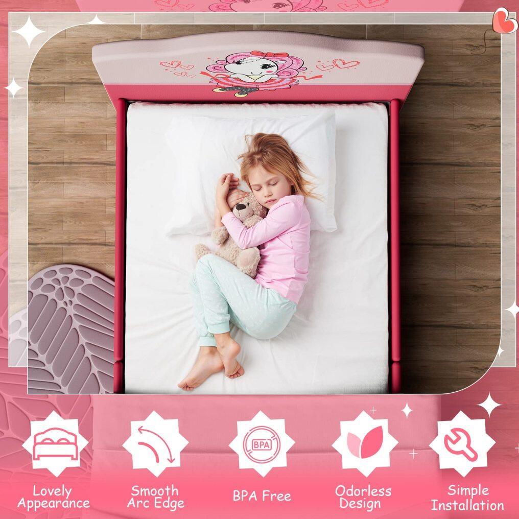 KOMFOTT Kids Twin Bed Frame with Headboard, Toddler Upholstered Platform Bed with Slatted Bed Base