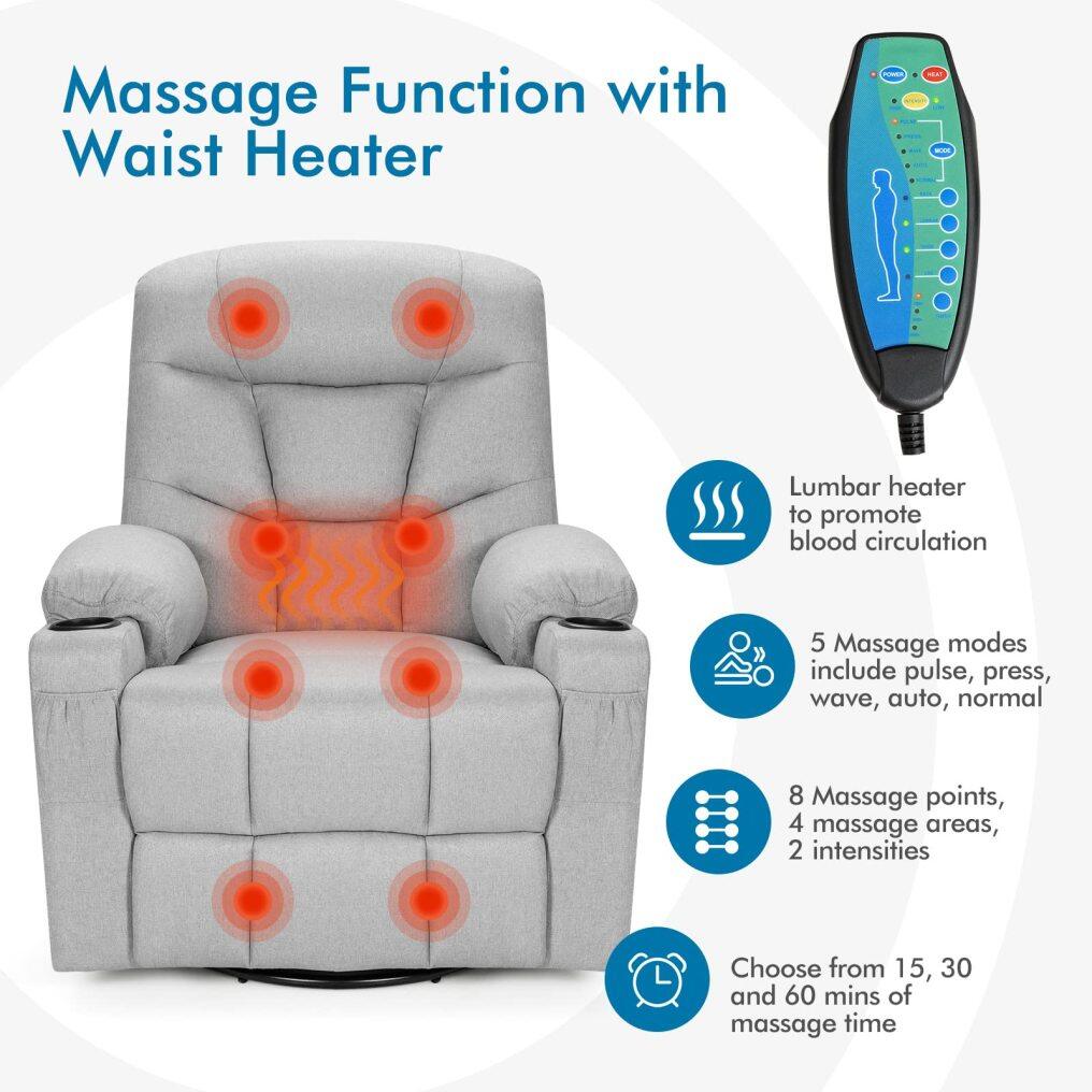 Swivel Rocker Recliner Chairs with Massage and Heating