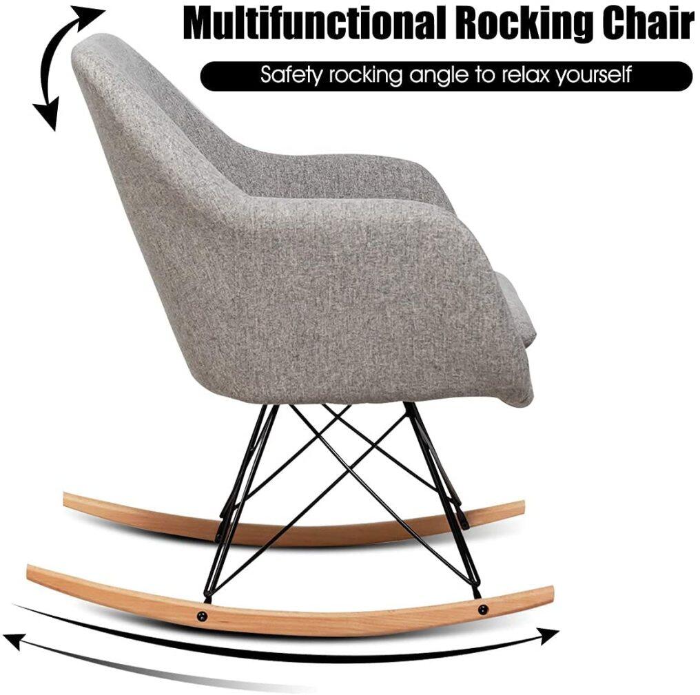 Accent Rocking Chair with Cushion | Upholstered Rocking Arm Chair (Grey)