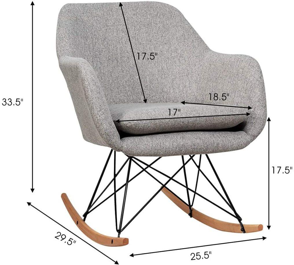 Accent Rocking Chair with Cushion | Upholstered Rocking Arm Chair (Grey)