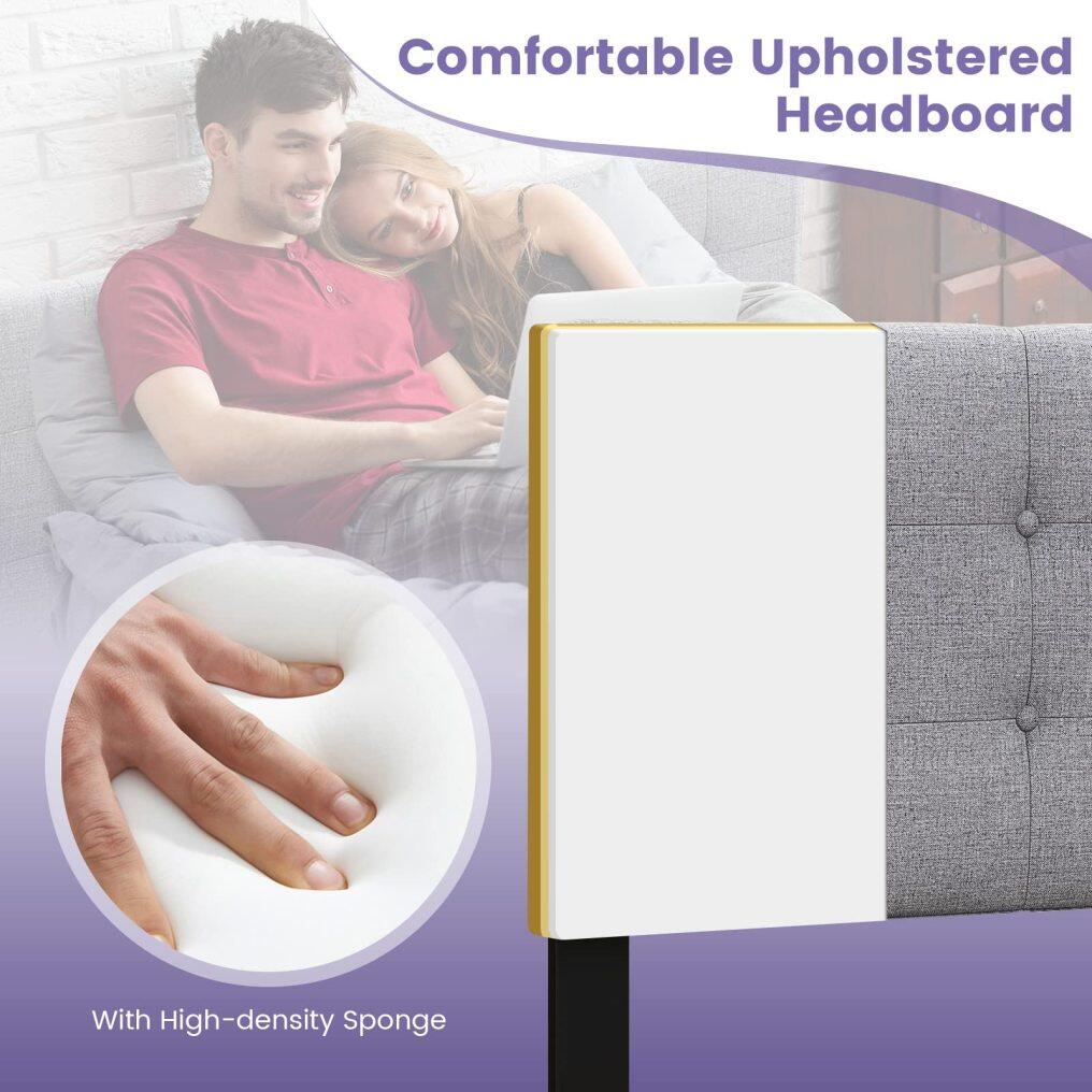 KOMFOTT Linen Upholstered Headboard, Modern Tufted Button Bed Headboard with Solid Rubber Wood Legs