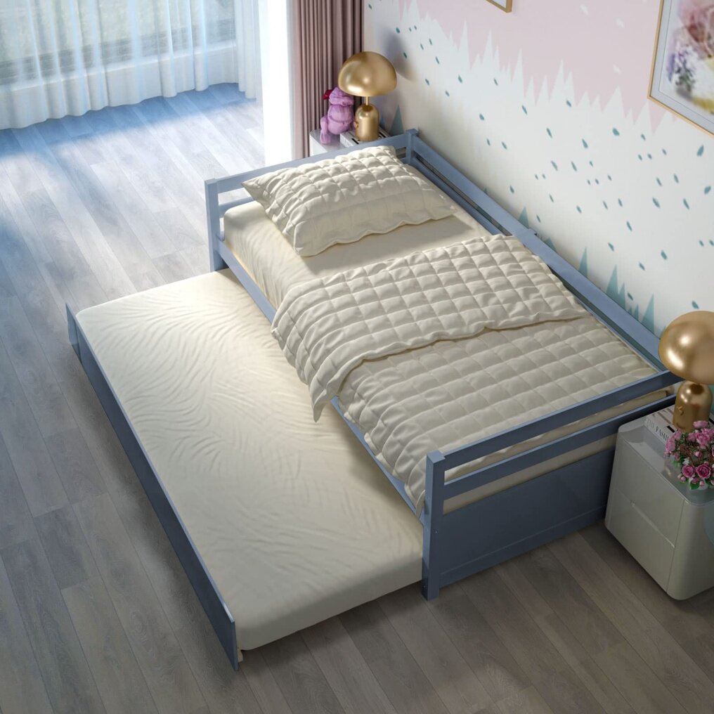 KOMFOTT Twin Size Wooden Daybed with Trundle Bed Set
