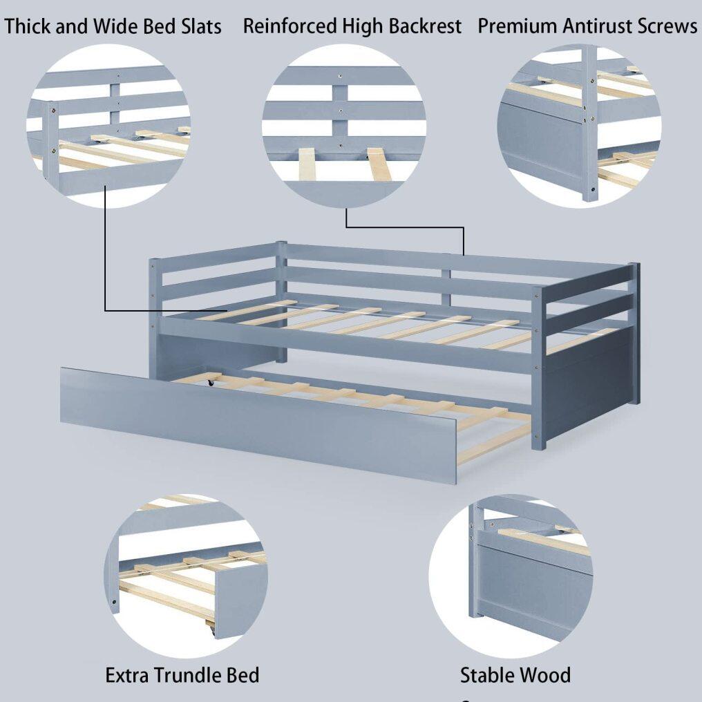 KOMFOTT Twin Size Wooden Daybed with Trundle Bed Set