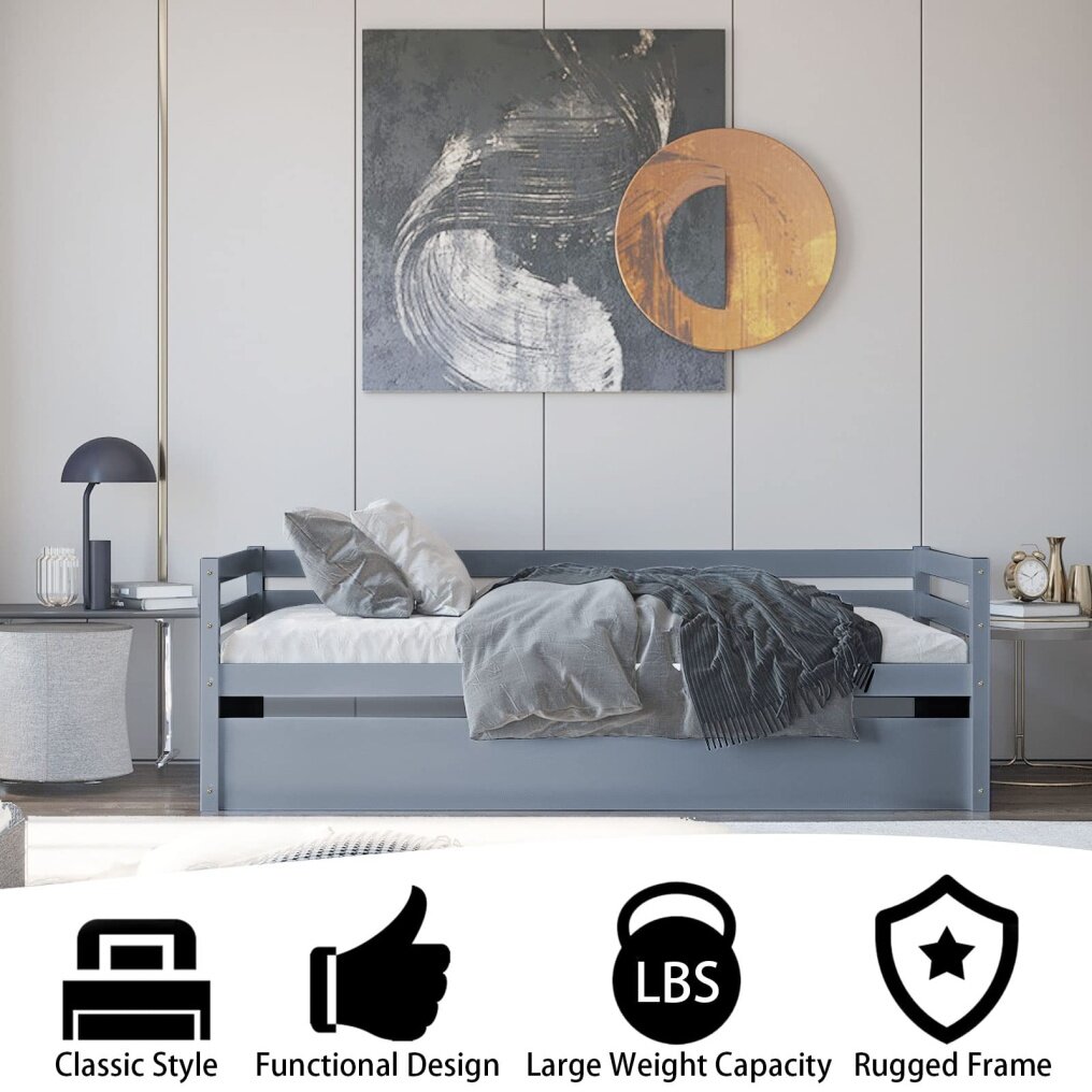 KOMFOTT Twin Size Wooden Daybed with Trundle Bed Set