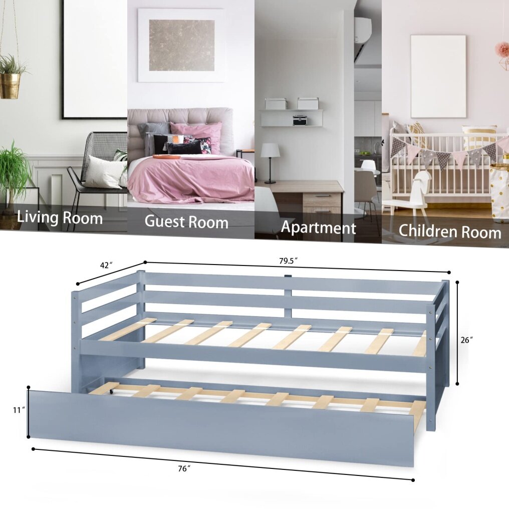 KOMFOTT Twin Size Wooden Daybed with Trundle Bed Set