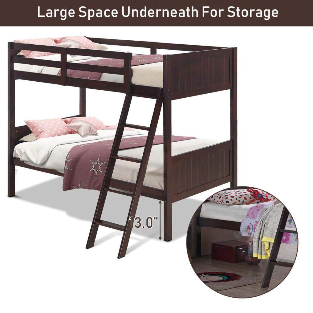 KOMFOTT Twin Over Twin Bunk Beds, Convertible Into Two Individual Solid Rubber Wood Beds, Children Stylish Sleeping Bedroom Furniture