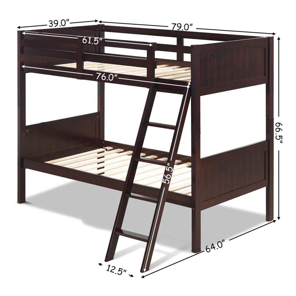 KOMFOTT Twin Over Twin Bunk Beds, Convertible Into Two Individual Solid Rubber Wood Beds, Children Stylish Sleeping Bedroom Furniture