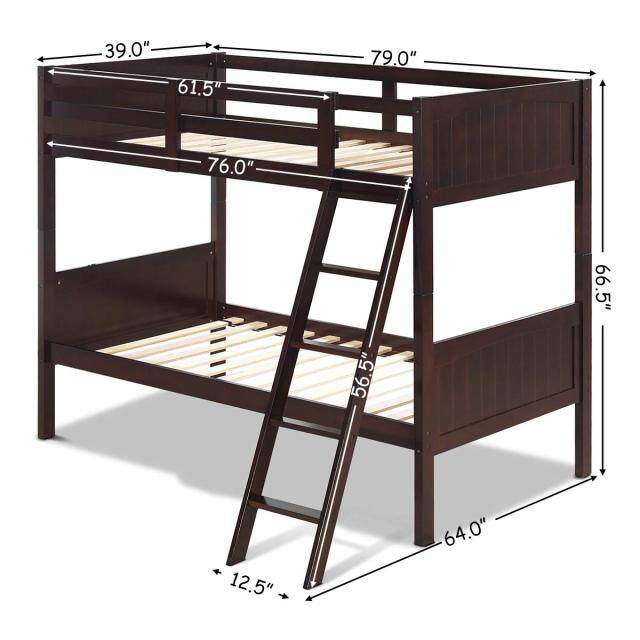 KOMFOTT Twin Over Twin Bunk Beds, Convertible Into Two Individual Solid Rubber Wood Beds, Children Stylish Sleeping Bedroom Furniture