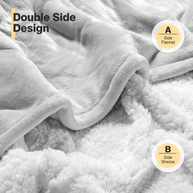 Flannel Sherpa Double Side Electric Heated Blanket 50''x60'' with 5 heating levels
