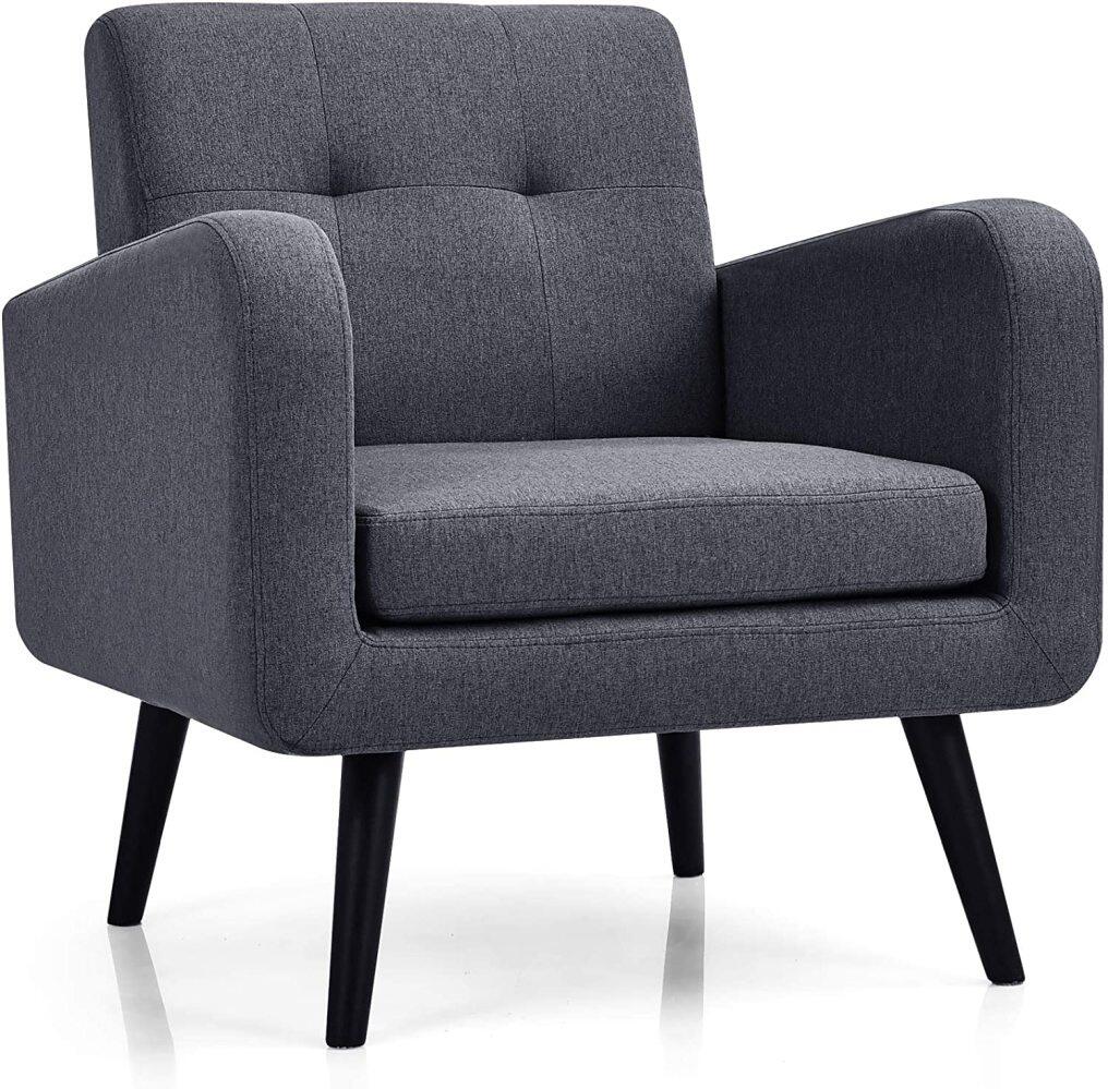 Modern Upholstered Accent Chair w/ Rubber Wood Legs | Linen Fabric Single Sofa