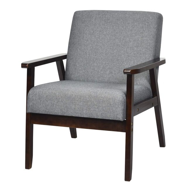 Solid Hardwood Made Mid-Century Modern Accent Chair | Retro Fabric Armchair