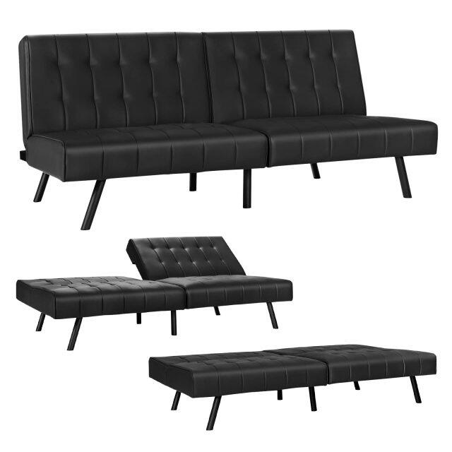 Faux Leather Guest Sofa Bed with Adjustable Backrest Design for Compact Space