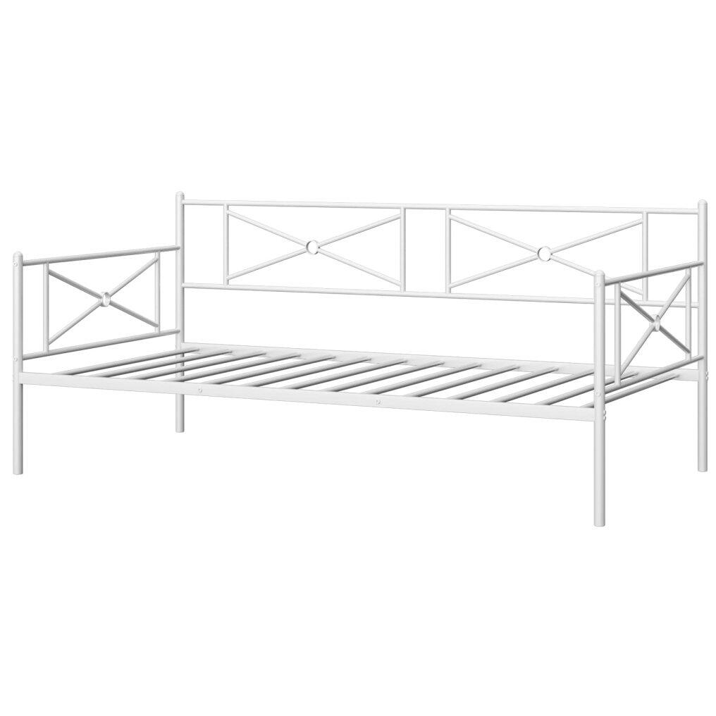 KOMFOTT Metal Daybed Frame, Twin Bed Frame with Steel Slats Support, Sofa Mattress Foundation with Headboard