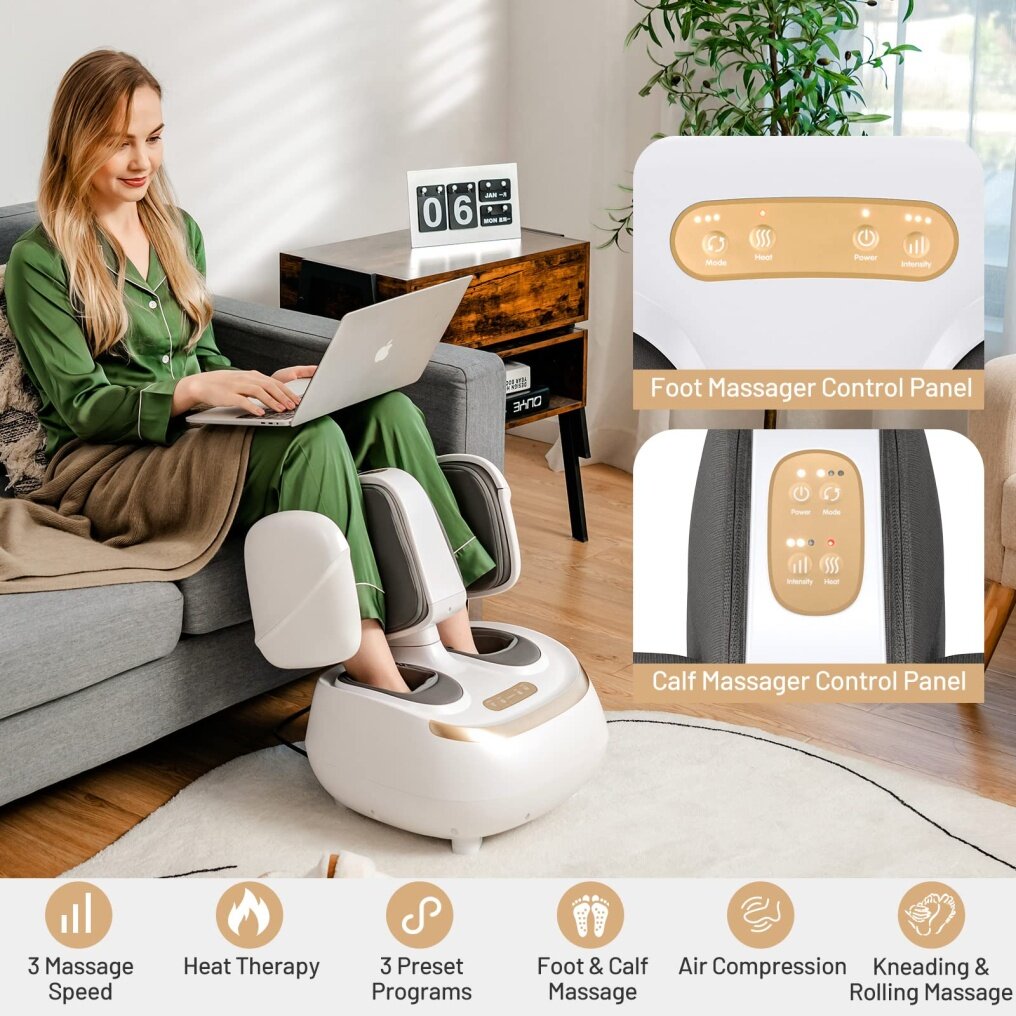 Foot and Calf Massage with Tilt Base, Heat, 3 Modes and Intensities,360 Degree Detachable Flip Massager