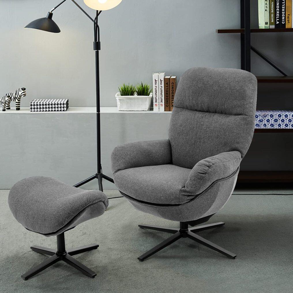 360 Swivel Upholstered Lounge Rocking Chair with Ottoman | Aluminum Alloy Base