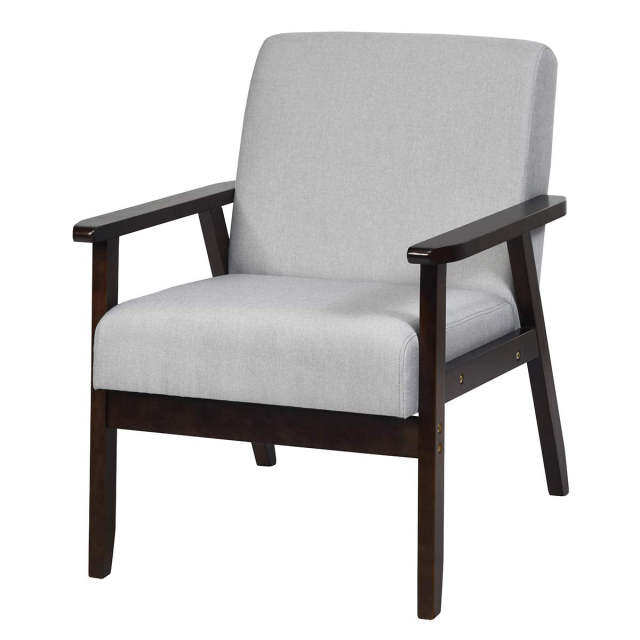 Solid Hardwood Made Mid-Century Modern Accent Chair | Retro Fabric Armchair