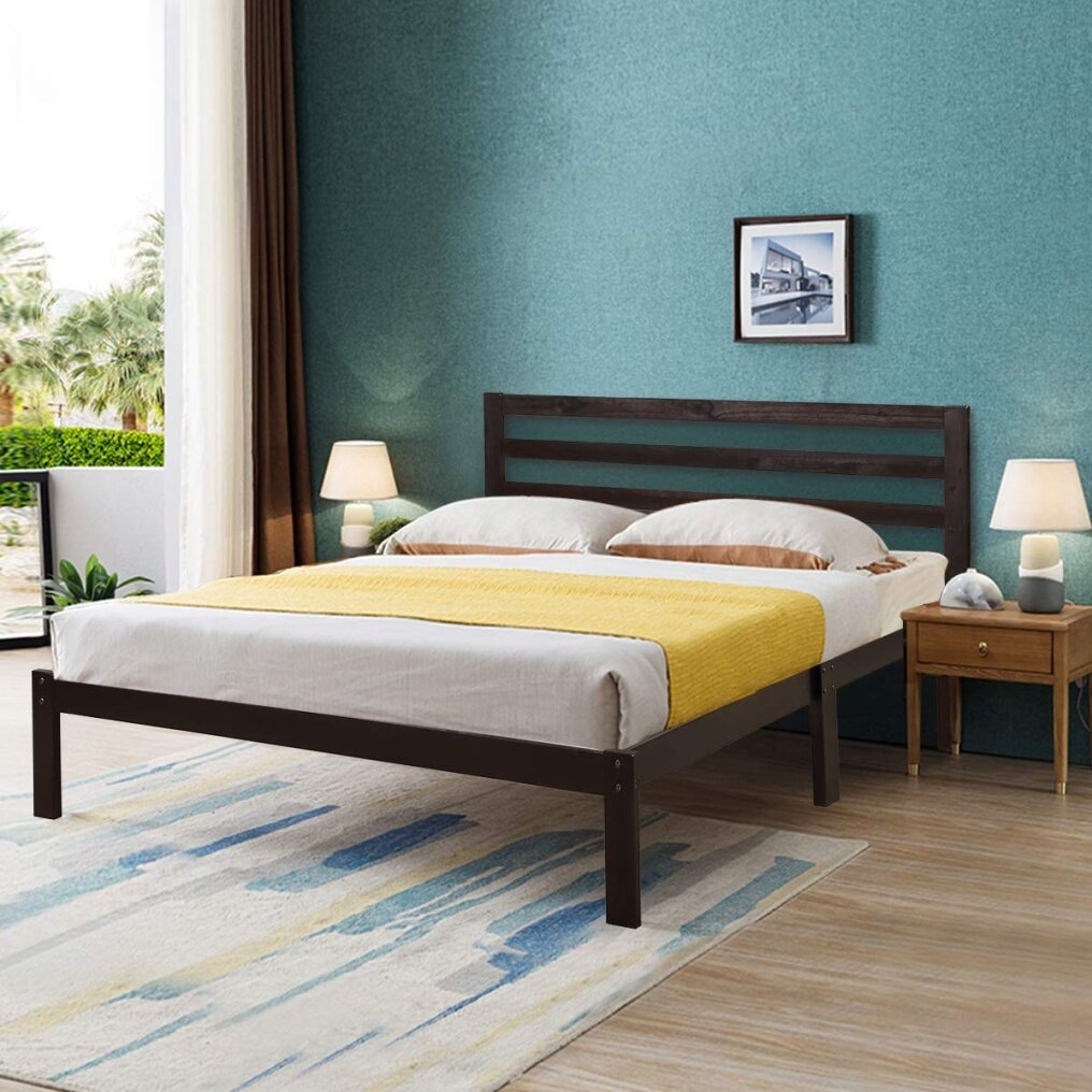 Modern Wood Platform Bed Frame w/ Headboard