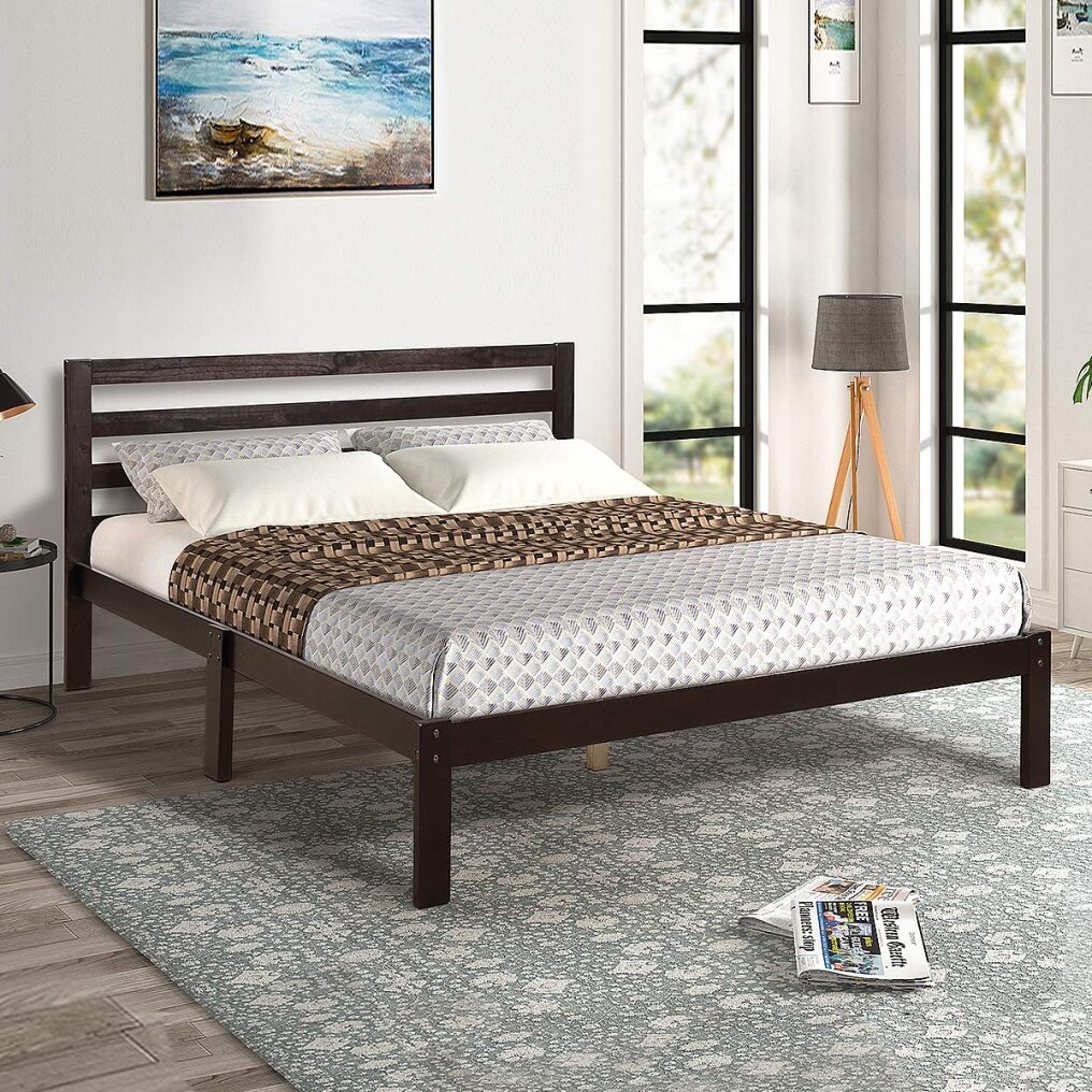 Modern Wood Platform Bed Frame w/ Headboard