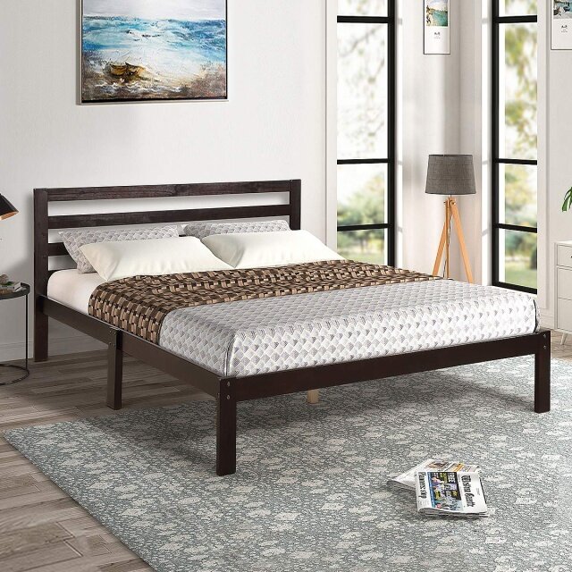 Modern Wood Platform Bed Frame w/ Headboard