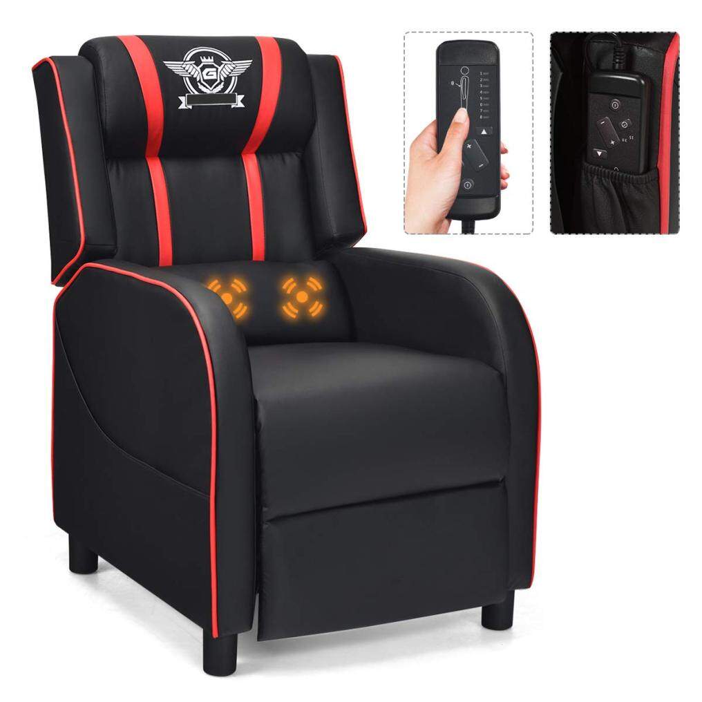 Komfott Recliner Chair, Single Recliner Sofa w/Cushion, Adjustable PU Leather Video Chair Home Theater Seat for Living & Recreation Room