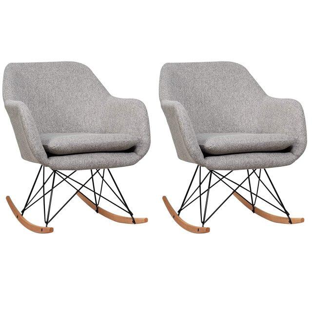 Accent Rocking Chair with Cushion | Upholstered Rocking Arm Chair (Grey)