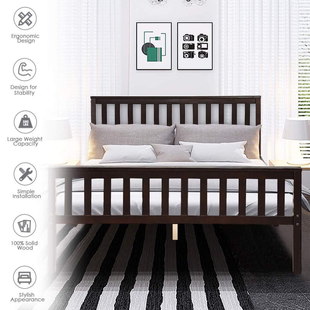 Deluxe Solid Wood Platform Bed with Headboard & Footboard