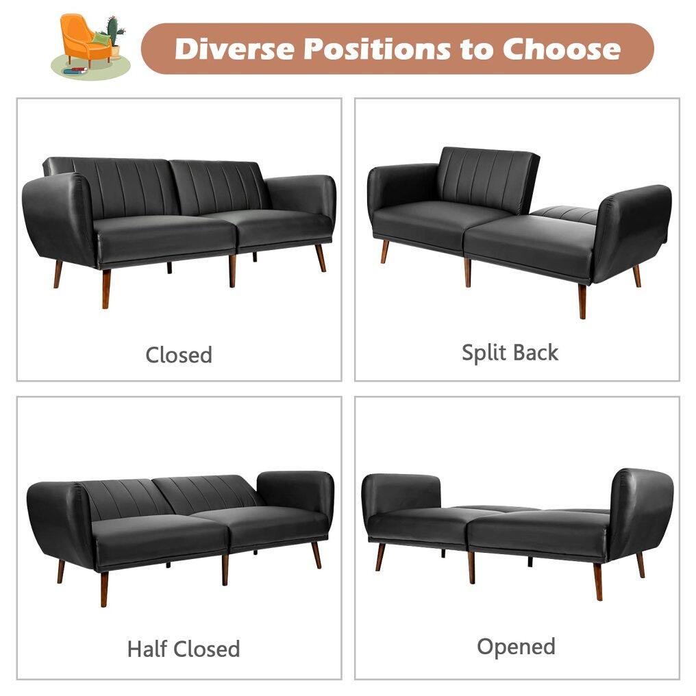 3 Seat Convertible Futon Sofa with High-Density Foam & Armrest for Living Room