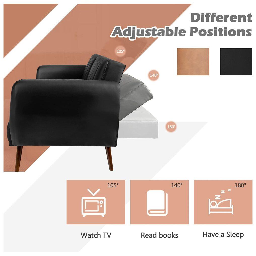 3 Seat Convertible Futon Sofa with High-Density Foam & Armrest for Living Room