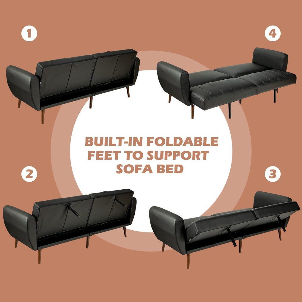 3 Seat Convertible Futon Sofa with High-Density Foam & Armrest for Living Room