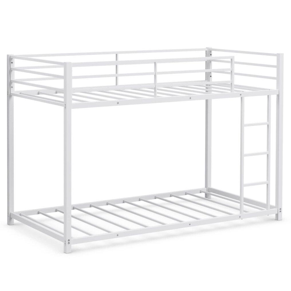 KOMFOTT Bunk Bed Twin Over Twin Metal Bed - Sturdy Steel Bed Frame with Stairs and Guard Rails Heavy Duty Space