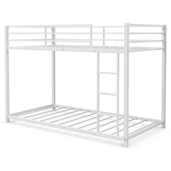 KOMFOTT Bunk Bed Twin Over Twin Metal Bed - Sturdy Steel Bed Frame with Stairs and Guard Rails Heavy Duty Space