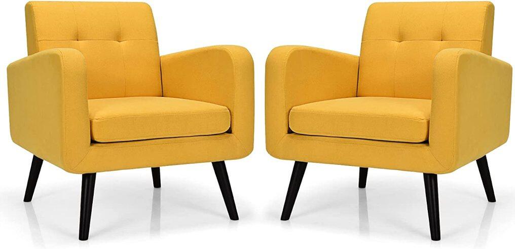 Modern Upholstered Accent Chair w/ Rubber Wood Legs | Linen Fabric Single Sofa
