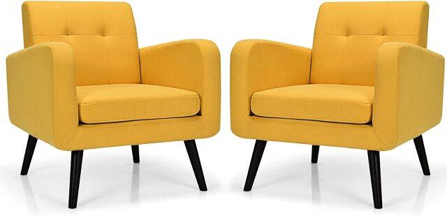 Modern Upholstered Accent Chair w/ Rubber Wood Legs | Linen Fabric Single Sofa
