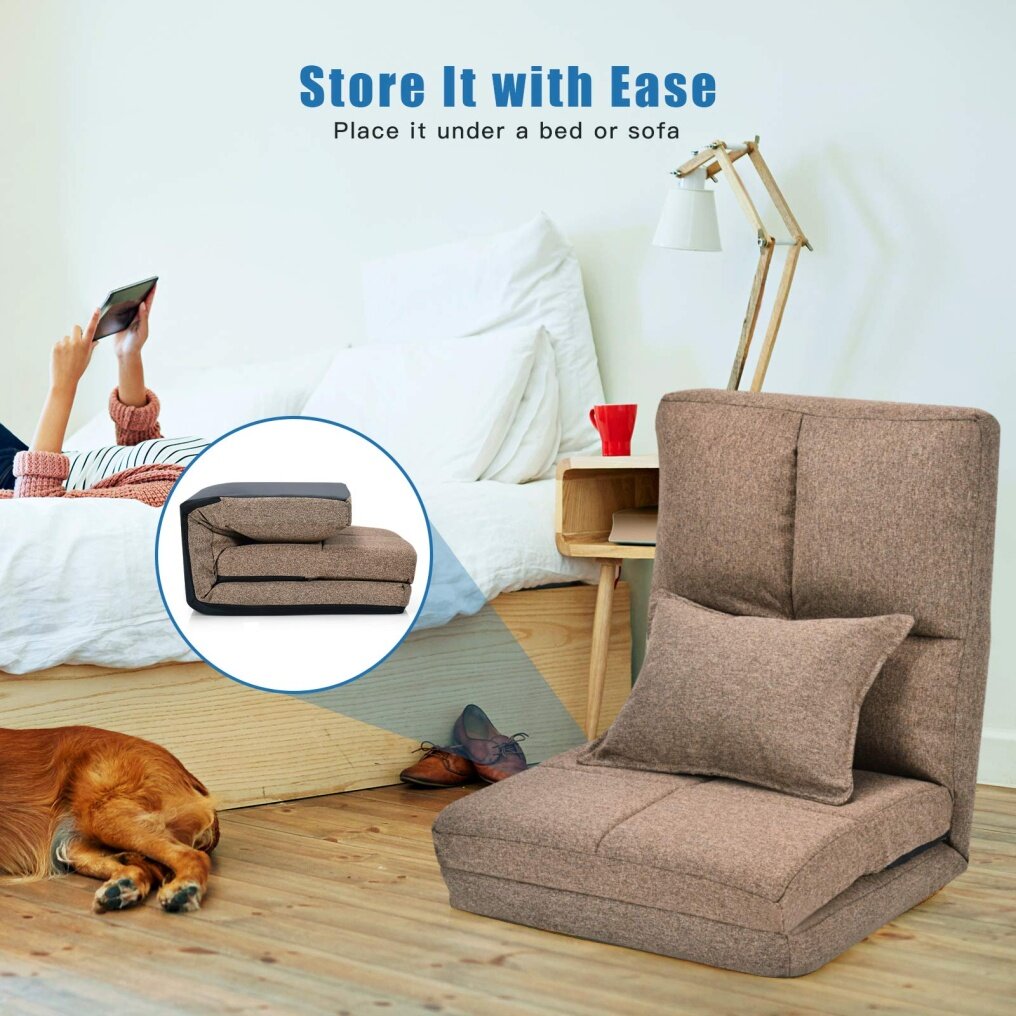 6-Position Reclining Backrest Convertible Floor Sofa Bed with One Pillow