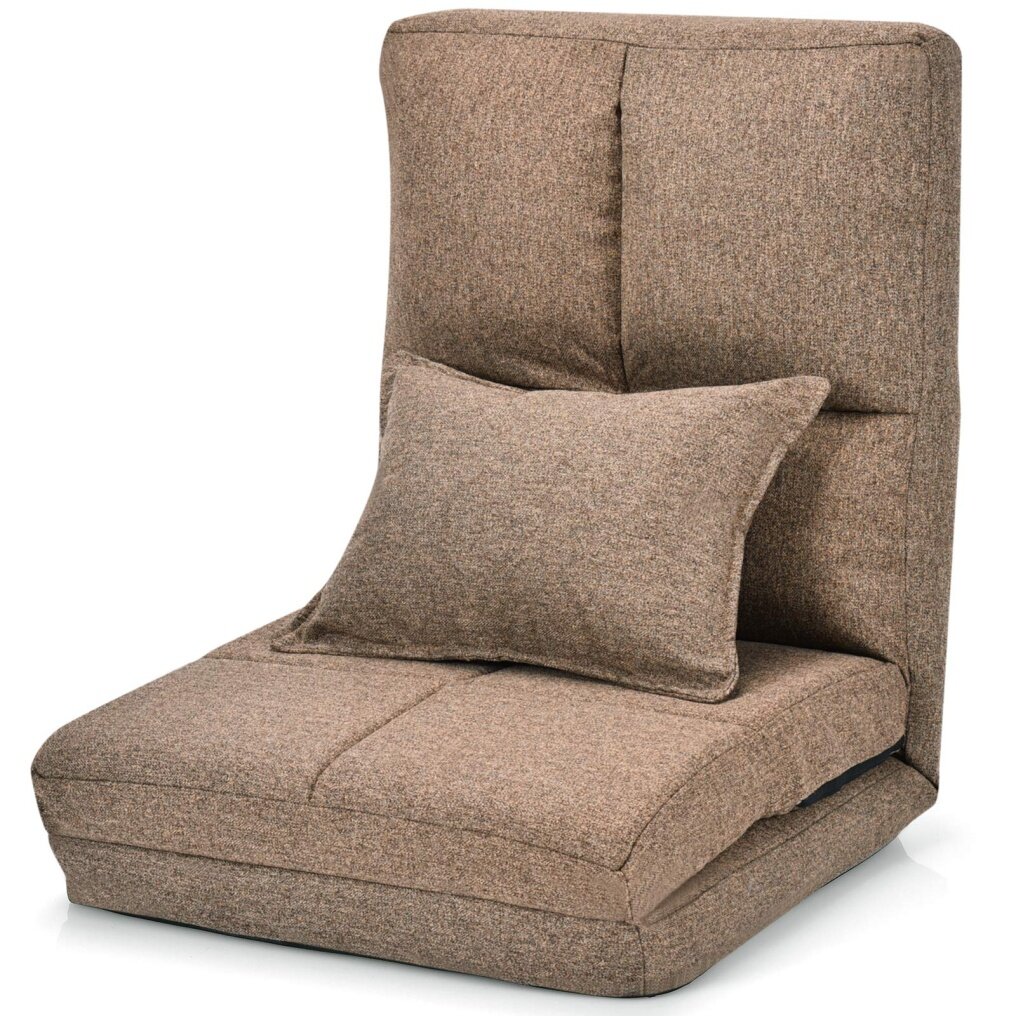 6-Position Reclining Backrest Convertible Floor Sofa Bed with One Pillow