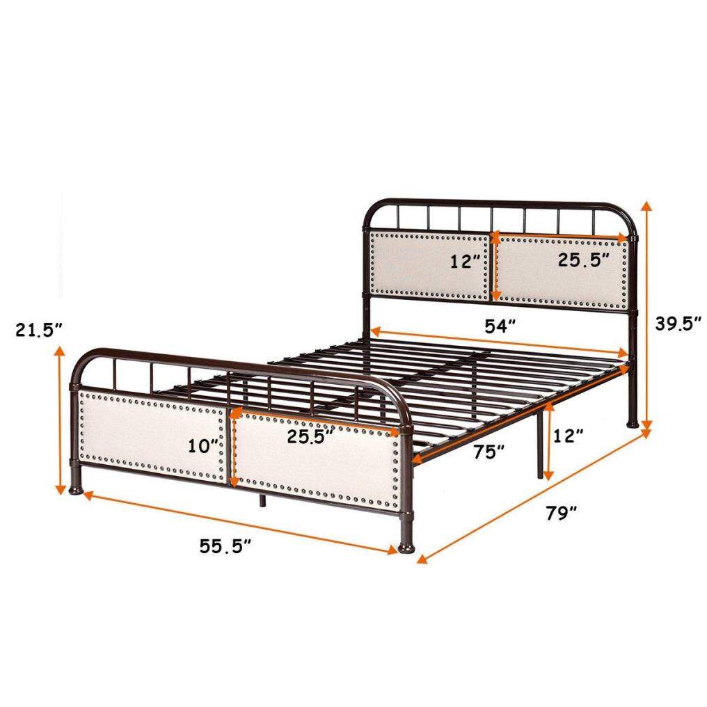 Metal Bed Frame, Full Size Bed Platform with Comfortable Upholstered Headboard and Footboard