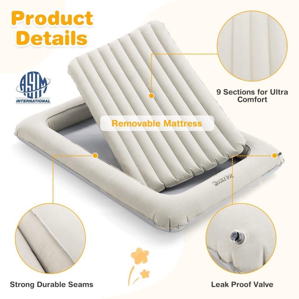 KOMFOTT Inflatable Toddler Travel Bed, Kids Blow Up Air Mattress with Sides, Includes Air Pump, Travel Bag