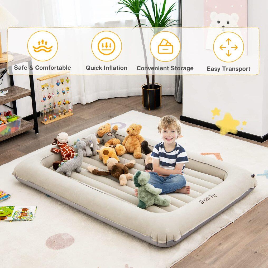 KOMFOTT Inflatable Toddler Travel Bed, Kids Blow Up Air Mattress with Sides, Includes Air Pump, Travel Bag