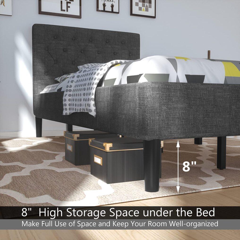 Twin Size Bed Frame, Button Stitched Headboard, Bed Mattress Foundation
