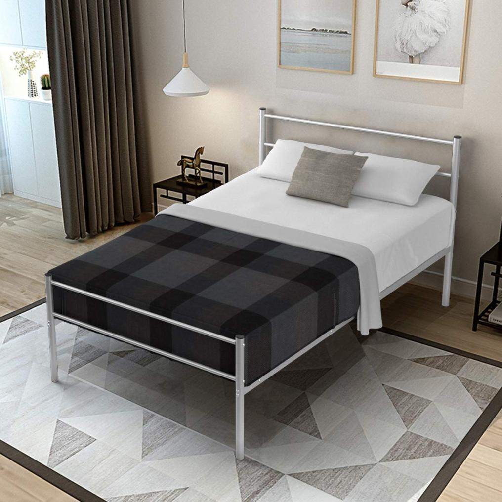 Metal Bed Frame Twin Size, Platform Bed with Headboard and Footboard (Silver)